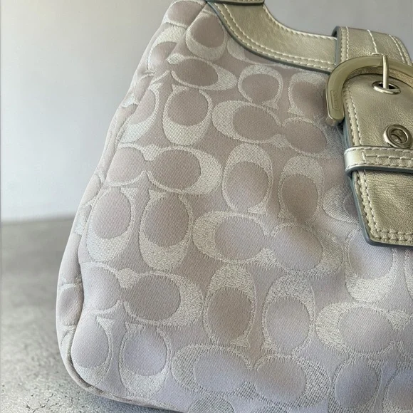 Coach Grey Pale Lilac & Silver Signature Hobo Shoulder Bag Vintage - Picture 7 of 14